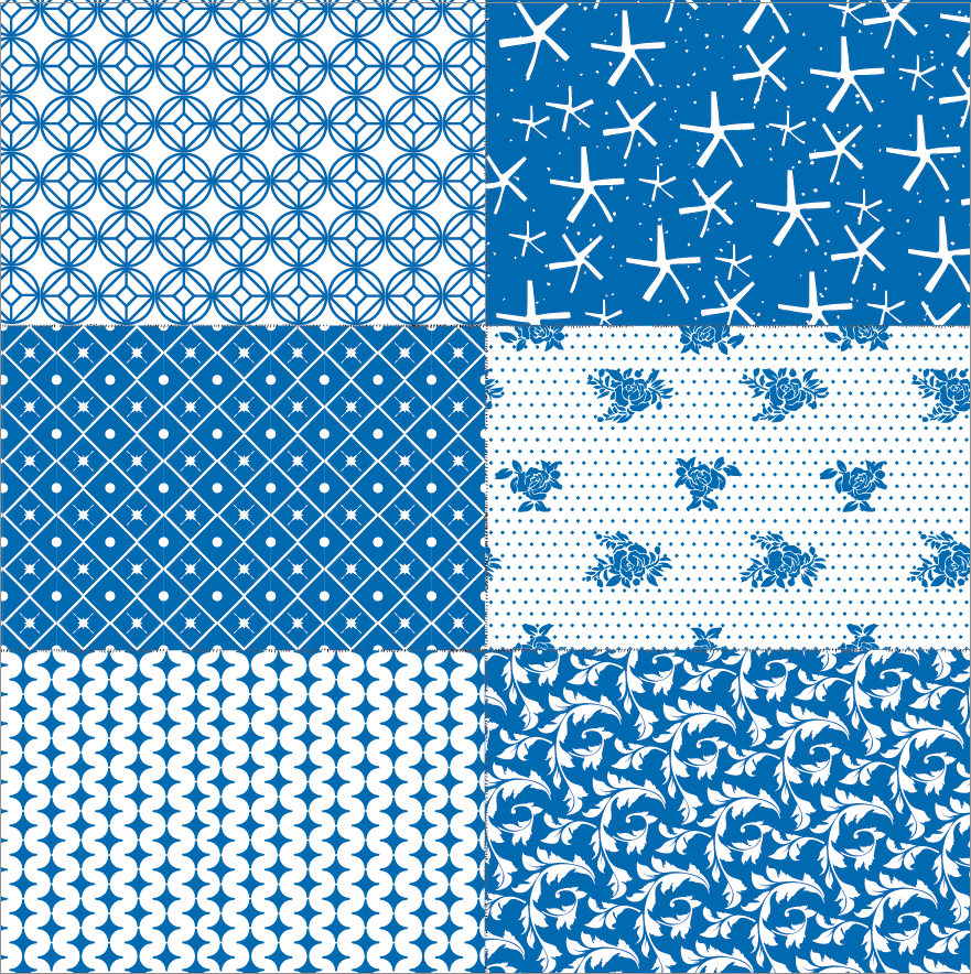 Royal Blue Patchwork on White Paper