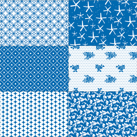 Royal Blue Patchwork on White Paper