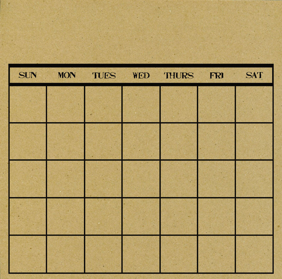 Black and Kraft Calendar Paper with Stamped Days of the Week