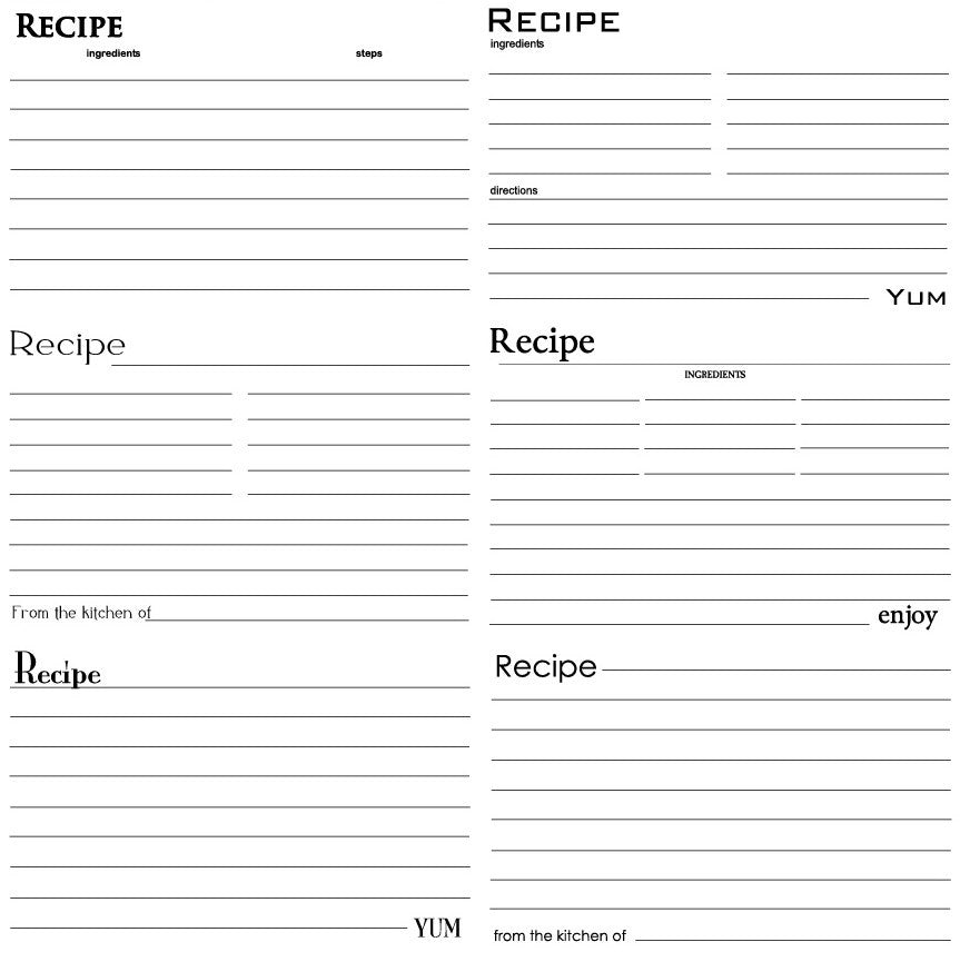 Black and White Recipe Card Paper