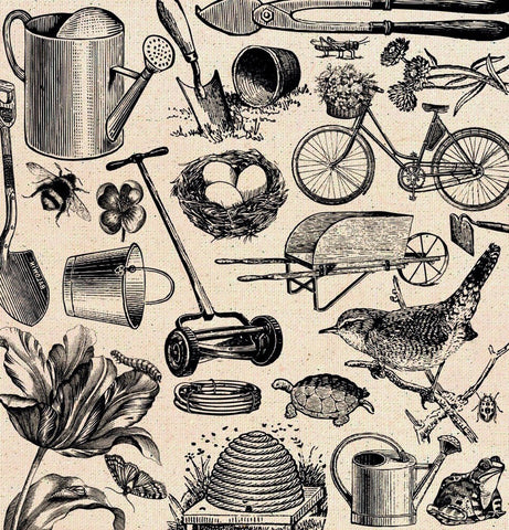 Fabric Panel - The Watering Can Garden Fabric