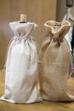 Wine Bag - Drawstring Canvas or Burlap Wine Tote
