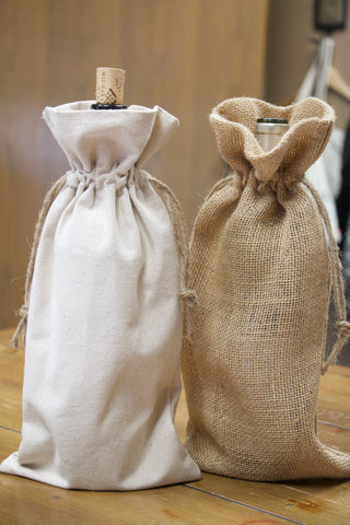 Wine Bag - Drawstring Canvas or Burlap Wine Tote