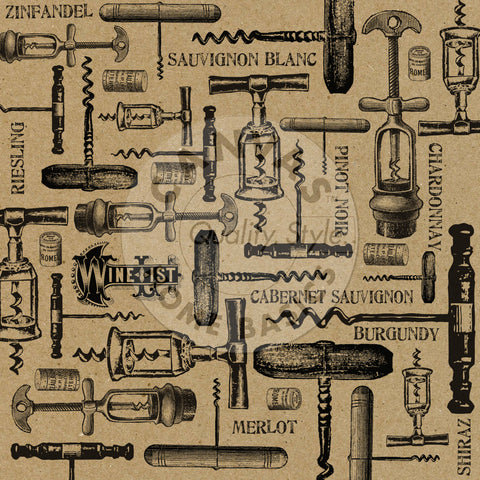 Vino and Ale:  Black and Kraft Corkscrew Paper