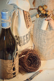 Wine Bag - Rustic Canvas Wine Tote with tie