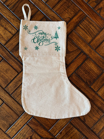 Canvas Merry Christmas Stocking - Green Print