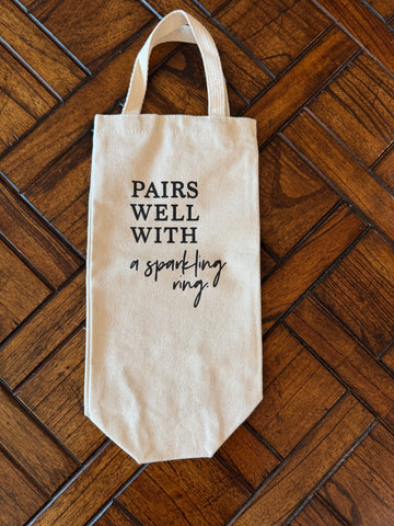 Canvas Wine Tote - Pairs Well With a Sparkling Ring