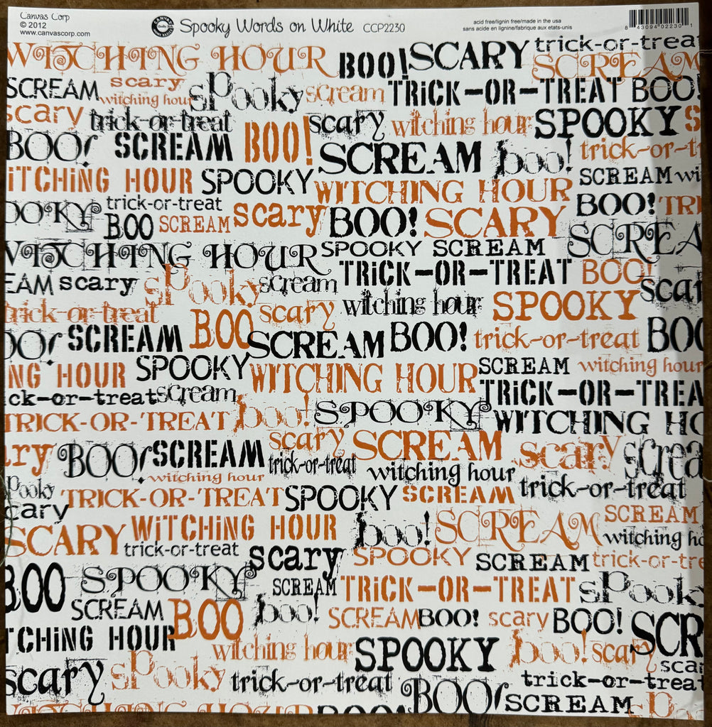 Spooky Words on White - Cardstock Paper