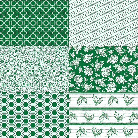 Hunter Green Christmas Patchwork on White Paper