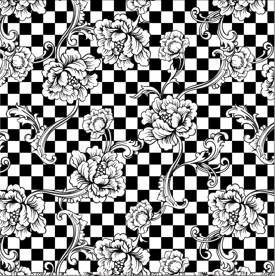 Black and White Check with Flowers