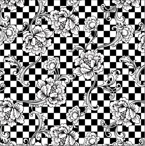 Black and White Check with Flowers