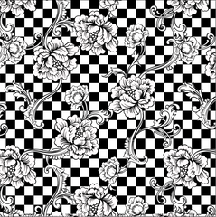 Black and White Check with Flowers