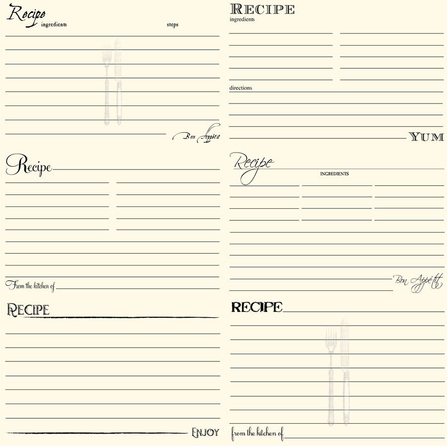Black and Ivory Recipe Card Paper