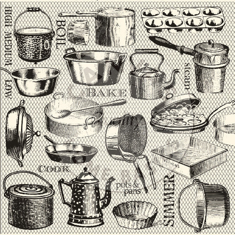 Farmhouse Kitchen Pots and Pans on Ivory Paper – 1320LLC