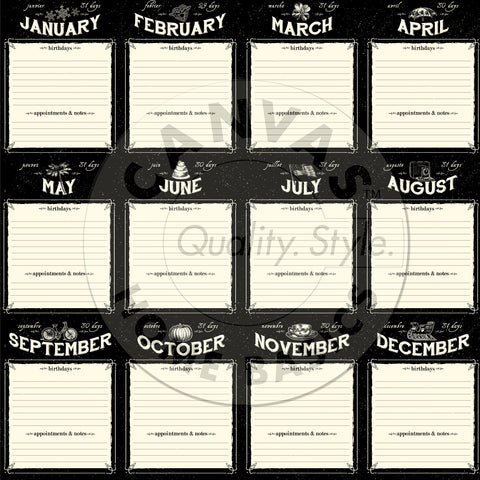Heirloom Collection:  Calendar Months Paper