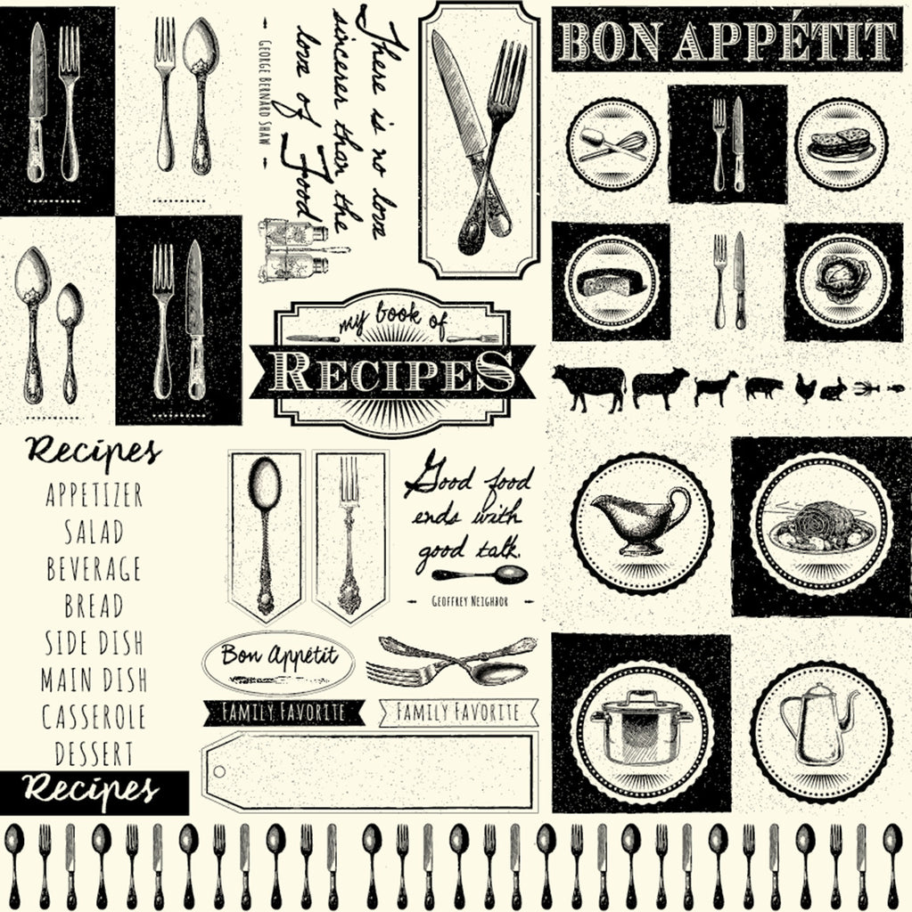 Black and Ivory Gourmet Words Paper