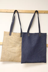 Denim Bag - Denim & Natural Burlap French Market Bag