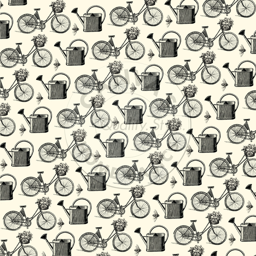 The Watering Can: Bikes and Baskets on Ivory Paper