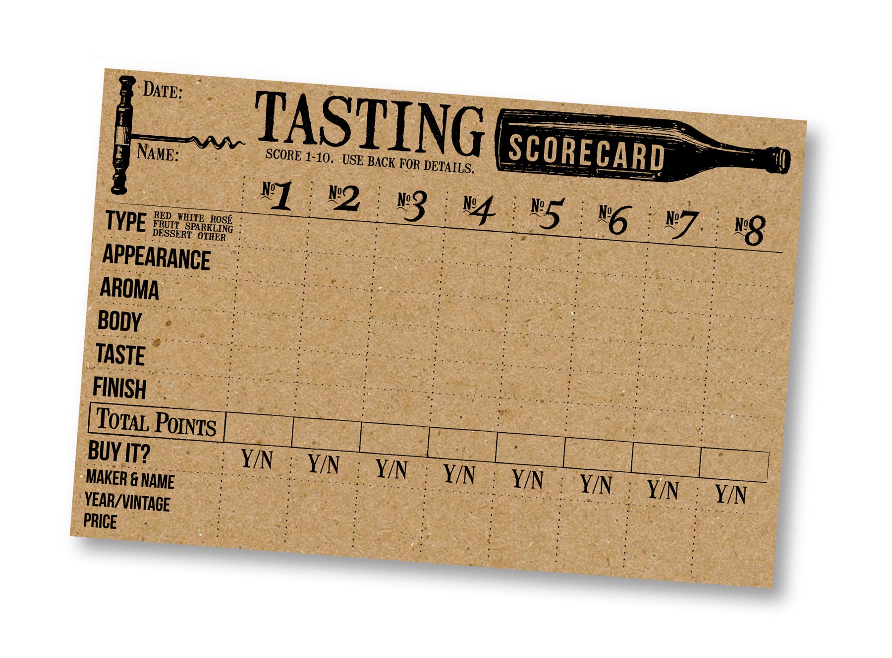 Wine Tasting Cards - Kraft – 1320LLC for Free Printable Beer Tasting Score Sheet